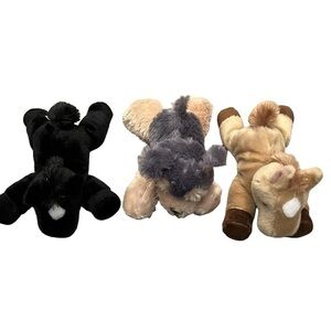 Aurora Mini Floppies Plush Bundle 2 Horses Beau Prancer & 1 Dog Terrier Beanies